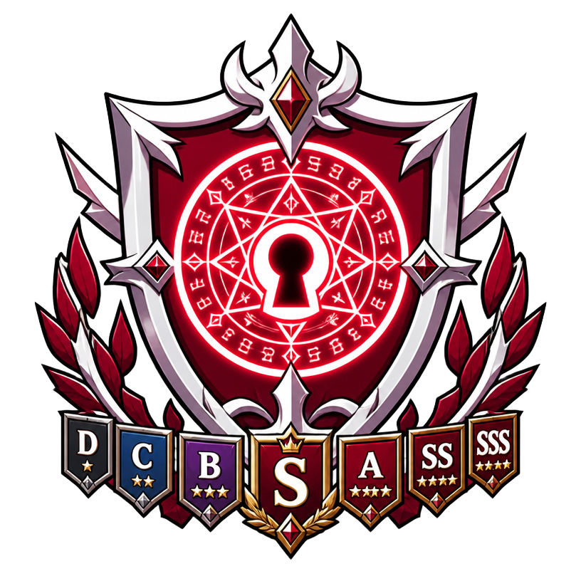 Escudo mágico com selo de runas e ranques de classe