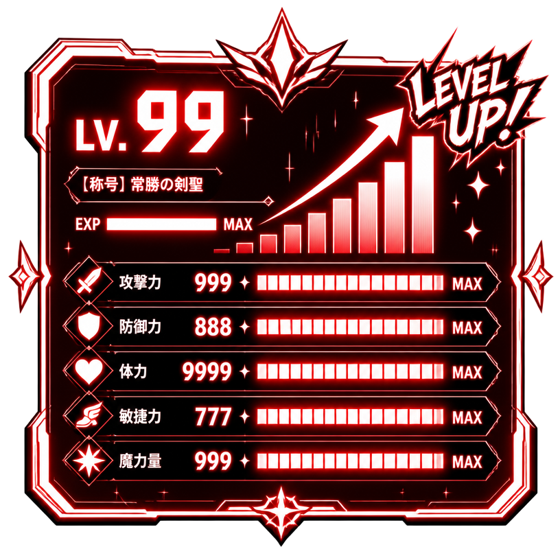 Janela de status de RPG com gráfico de evolução